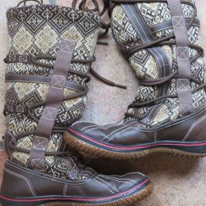 Pajar brown/tan knit top tall boots, size 6, euc